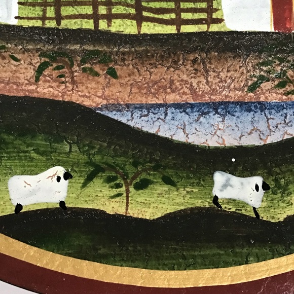 Rustic Primitive Farmhouse Scene Painted Wood Plate NWOT - Picture 5 of 8